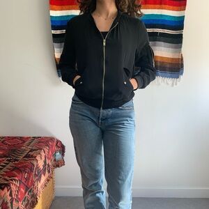 Black zip up bomber jacket with pockets